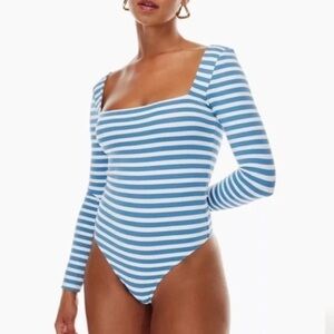 Aritzia Babaton Contour Longsleeve Squareneck Bodysuit - Flagstone Blue Striped